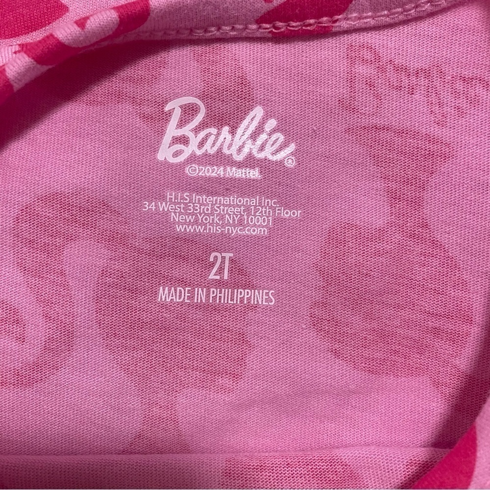 Barbie Toddler Girl’s Logo Print All Over Skater Dress Sz 2t-Nwt Light/Dark Pink — image 5 of 7